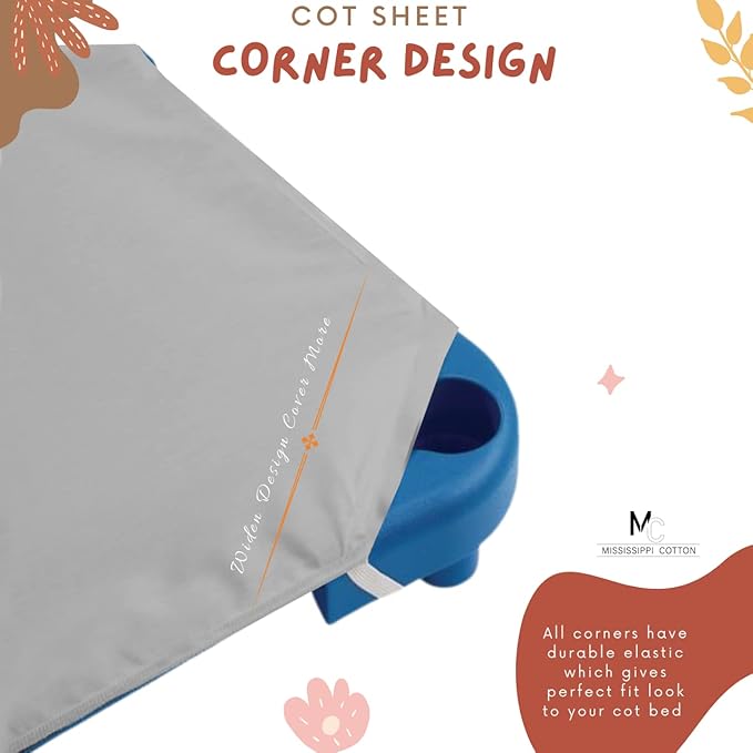 Pack of 6 Cot Sheet for Daycare Preschool Cot Bed -Polyblend Fabric with Corner Elastic Cots Sheets Fits On 22" X 52" Inches Size Toddler and Preschool Daycare Cot Light Grey 22 X 52 Size
