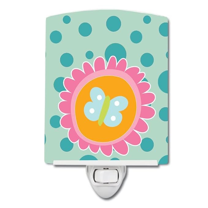 Caroline's Treasures BB9113CNL Butterfly in Polkadots Ceramic Night Light Compact, UL-Certified, Ideal for Bedroom, Bathroom, Nursery, Hallway, Kitchen, 6x4x3, Multicolor