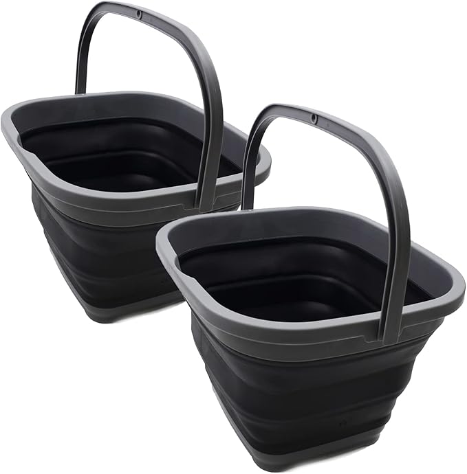 SAMMART 10L (2.6 gallon) Collapsible Rectangular Handy Basket/Bucket (Grey/Black (Set of 2))