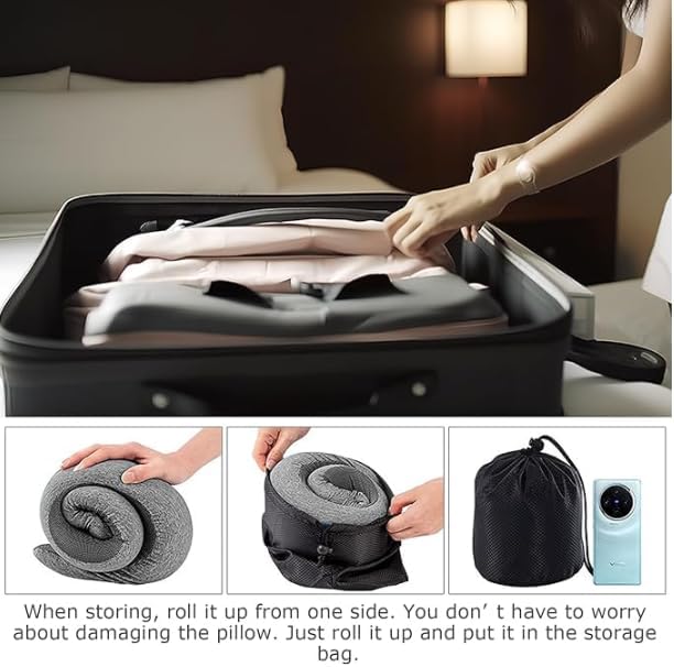 Wander Memory Foam U-Shaped Travel Pillow for Airplane, Trains, Car, Stowable, Grey