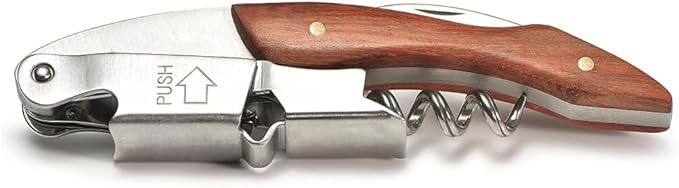 Bottle Opener, Professional Waiters Corkscrew With a Comfortable Rosewood Handle, Loaded Double Lever Cap Remover, Used By Sommeliers, Waiters, and Bartenders, 13, Silver, AG-001