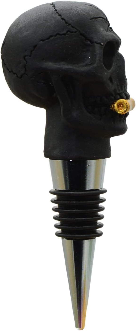 Skull Decor Wine Stopper With Bullet Holes Bottle Stopper Gift for Halloween,Christmas, Black