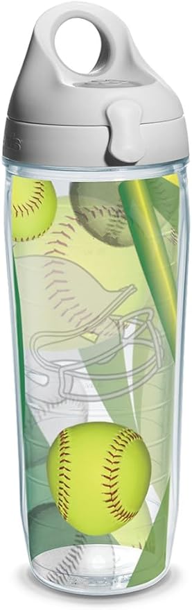 Tervis Softball - All Over Made in USA Double Walled Insulated Tumbler Travel Cup Keeps Drinks Cold & Hot, 24oz Water Bottle - Gray Lid, Classic