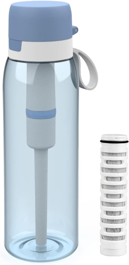 CoolWAY Filter Water Bottle with Ahlstrom Nanofiber Filter,BPA-Free Tritan Plastic,Portable Water Bottle for Camping,Hiking, Backpacking,Travel, Adventure and Emergency,Replaceable Filter (26OZ,BLUE)