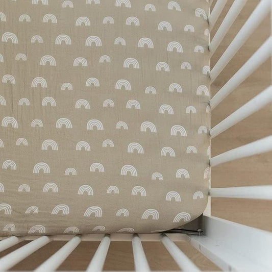 Sand Rainbow Muslin Crib Sheet by Mebie Baby, Soft and Breathable Bed Sheets for Babies, Modern Neutral Bedding for Cribs, Standard Crib Mattress Fitted Sheet, Great for Boy or Girl Room or Nursery
