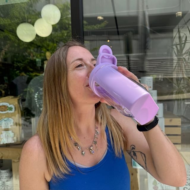 Moonlight Makers Purple 16oz Protein Shaker Bottle with Steel Whisk Ball, Leakproof Gym Bottle, Shaker Cups for Protein Shakes, Dishwasher Safe, Fitness Gifts, Preworkout Drink Mixer