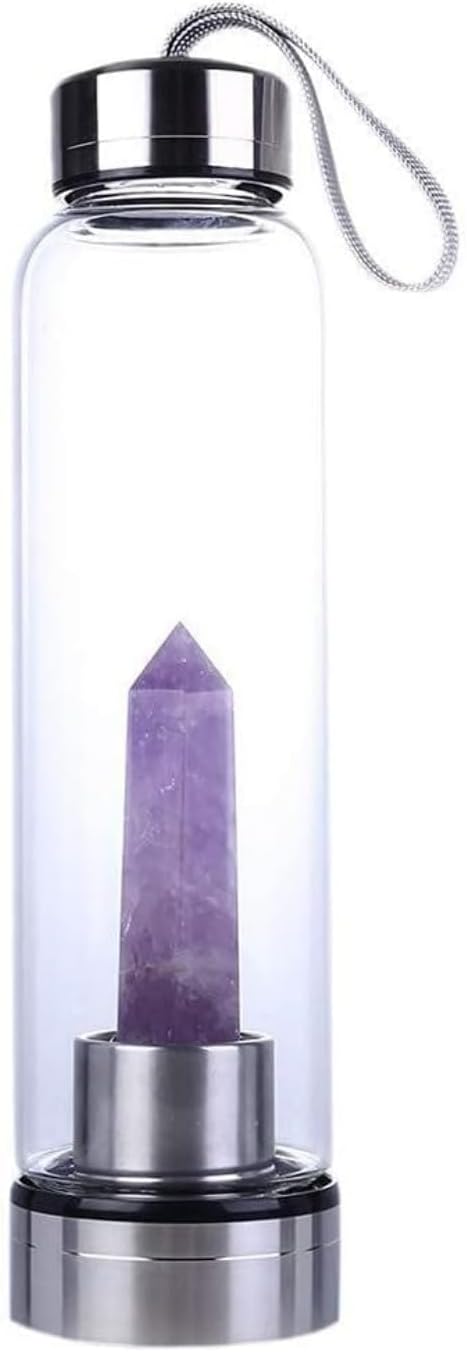 Natural Amethyst Glass Water Bottle Vitality Crystal Energy Stick Water Cup Sports Portable Drinking Water Bottle Gemstone Setting Balance Healing Women Men Gifts