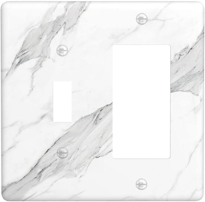Marble Grey Wall Plate Decorative Light Switch Cover 2-Gang Combo Toggle/Rocker Faceplate for Bedroom Kitchen Farmhouse White