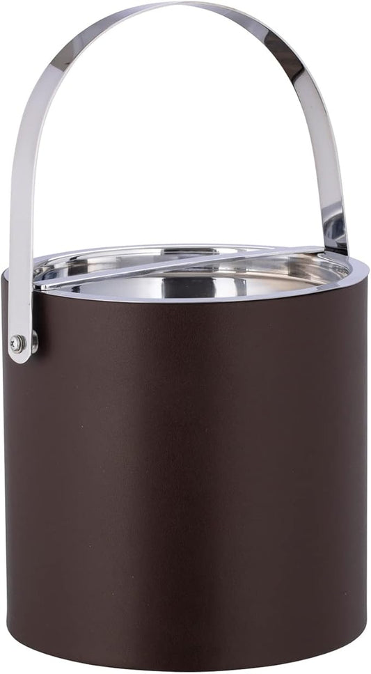 Kraftware 3qt Polished Chrome Arch Handle & Bridge Cover Manhattan 3 Quart Ice Bucket, Small, Chocolate Brown