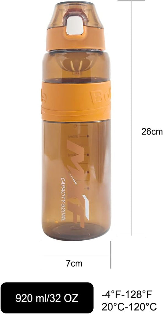 Water bottles,leak proof wide mouth water filter water bottles,Reusable 32 oz water bottles with filter,Safe Transparent plastic for school gym camping travel Orange