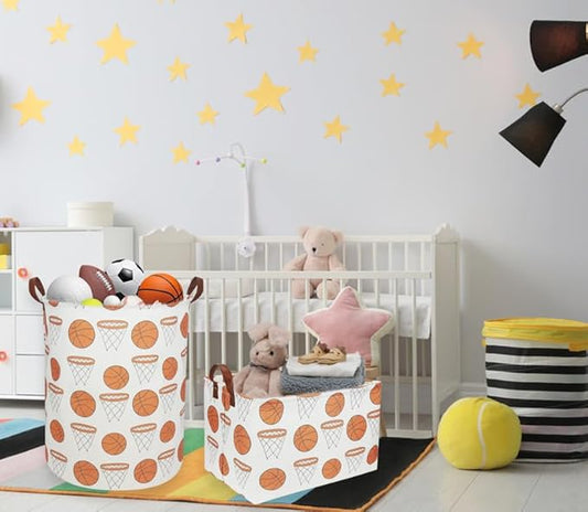 Kids Laundry Hamper,Canvas Basketball Laundry Basket Collapsible Boys Storage Baskets for Home,Office,Toy Organizer,Home Decor(basketball)