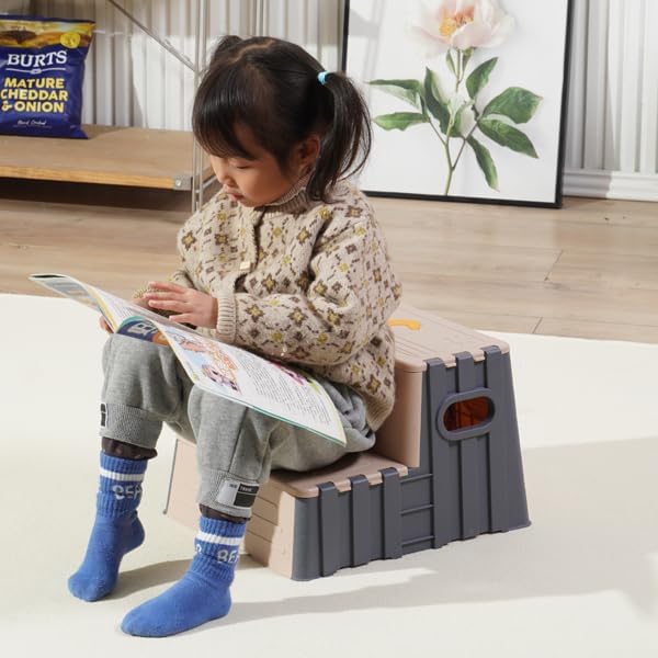 Toddler Step Stool,Anti-Slip Sturdy 2 Step Folding Stools for Kids for Bathroom Toilet Potty Training(Quiet Blue)