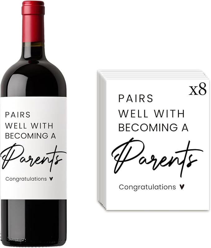 8 Pcs Parents Pregnancy Baby Announcement Wine Labels, Funny Pregnancy Baby Announcement Gifts for New Parents Wine Bottle Stickers Labels, Pairs Well With Becoming A Parents Wine Labels