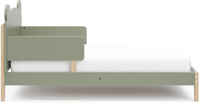 Storkcraft Teddy Bear Toddler Bed (Olive with Driftwood) - GREENGUARD Gold Certified, includes Toddler Safety Guardrails, Fits Standard Crib & Toddler Mattress, Stylish 2-Tone Design