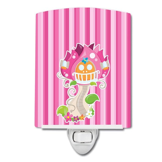 Caroline's Treasures BB6907CNL Fairy House Pink Stripes Ceramic Night Light Compact, UL-Certified, Ideal for Bedroom, Bathroom, Nursery, Hallway, Kitchen, 6x4x3, Multicolor
