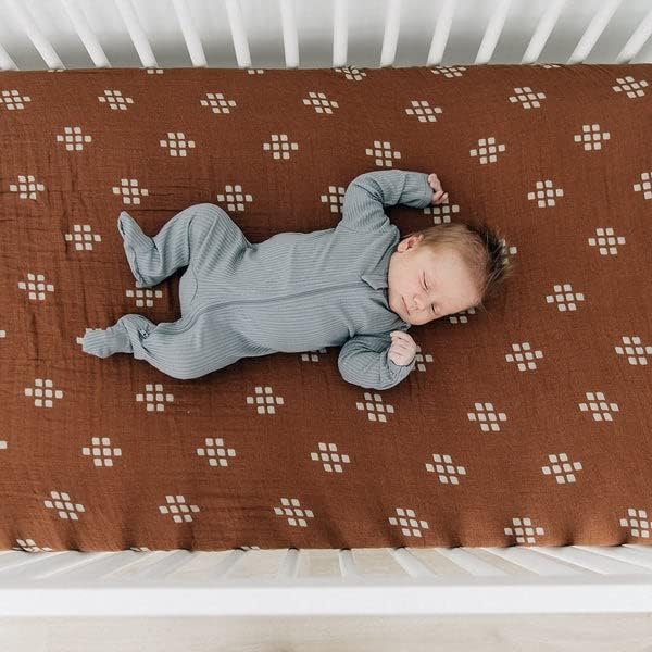 Chestnut Textile Muslin Crib Sheet by Mebie Baby, Soft and Breathable Bed Sheets for Babies, Modern Neutral Bedding for Cribs, Standard Crib Mattress Fitted Sheet,Great For Boy or Girl Room or Nursery