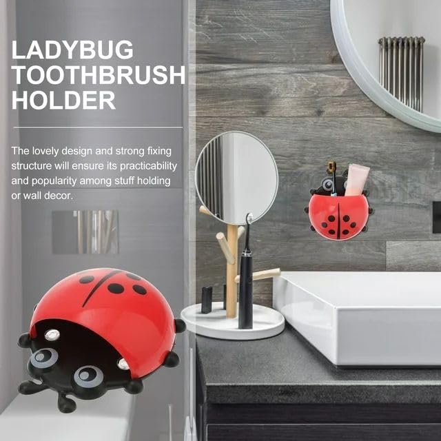 Red Toothbrush Holders,Cute Seven-Star Ladybug Toothbrush with Suction Cup No Drill Insect Shape Toothbrush Holder for Kids Bathroom Powerful Suckers Bathroom Accessories Holders and Dispensers