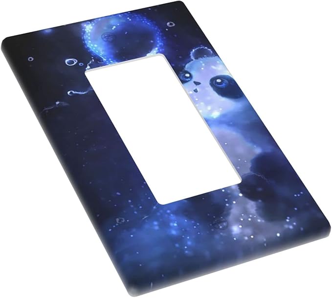 Cute Baby Panda Light Switch Cover Wall Plate Decorative 1 Gang Single Rocker Covers Blue for Playrooms Farmhouses Bathrooms Kitchens 2.76 x 4.5 in