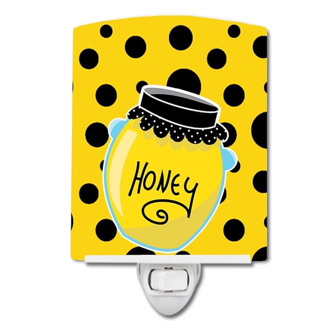 Caroline's Treasures BB8598CNL Bee Honey Jar on Polkadots Ceramic Night Light Compact, UL-Certified, Ideal for Bedroom, Bathroom, Nursery, Hallway, Kitchen, 6x4x3, Multicolor
