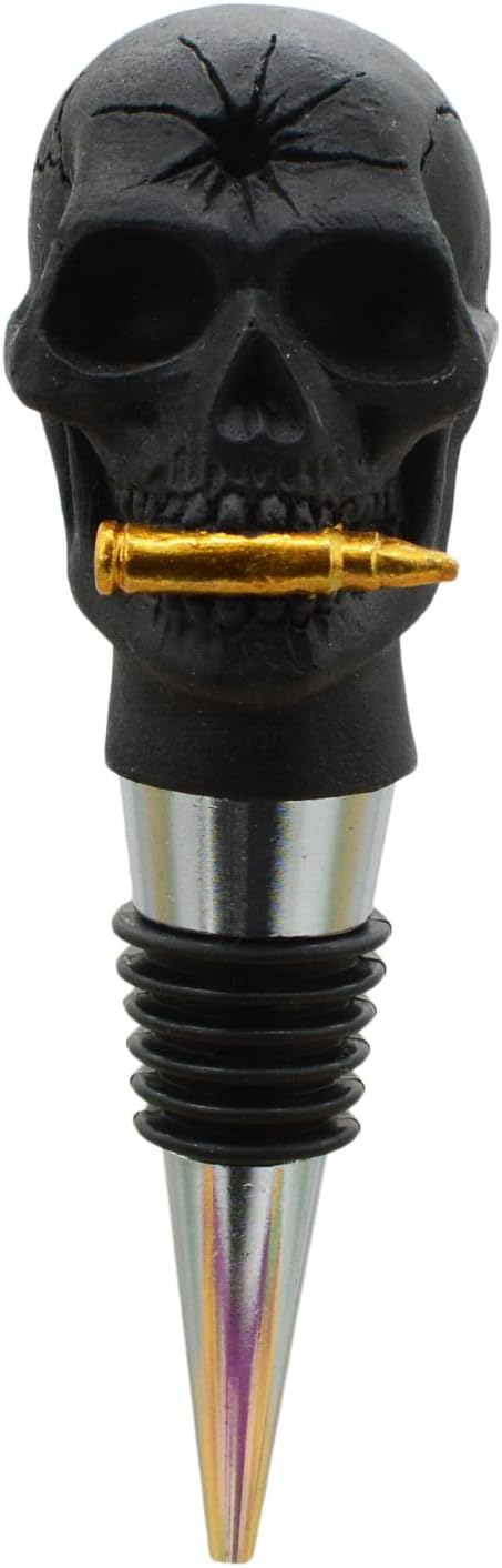 Skull Decor Wine Stopper With Bullet Holes Bottle Stopper Gift for Halloween,Christmas, Black
