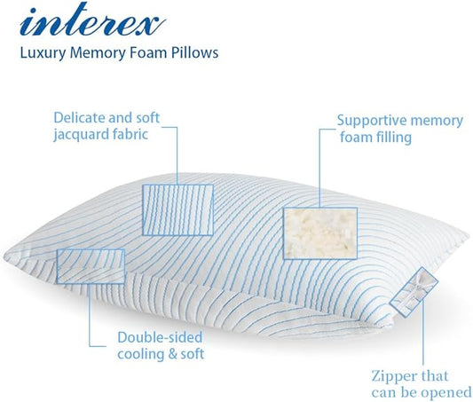 Shredded Memory Foam Pillows King Size Set of 2, Cooling Pillows for Sleeping That Stay Cold, Adjustable Firm Pillow for Side Back Stomach Sleepers with Washable Removable Cover