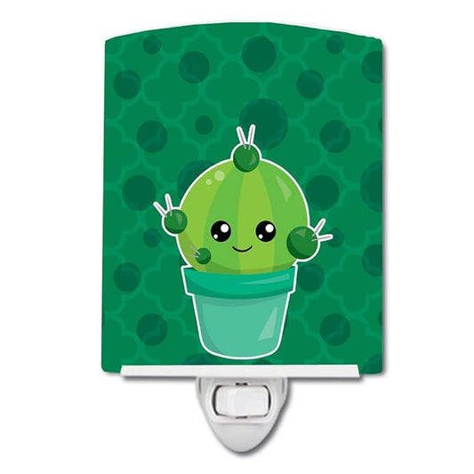 Caroline's Treasures BB6850CNL Cactus Polkadots Ceramic Night Light Compact, UL-Certified, Ideal for Bedroom, Bathroom, Nursery, Hallway, Kitchen, 6x4x3, Multicolor