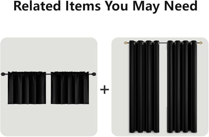 Mrs.Naturall Black Curtains 42x54 Inch Length for Living Room 2 Panels Blackout Room Darkening Curtain for Bedroom