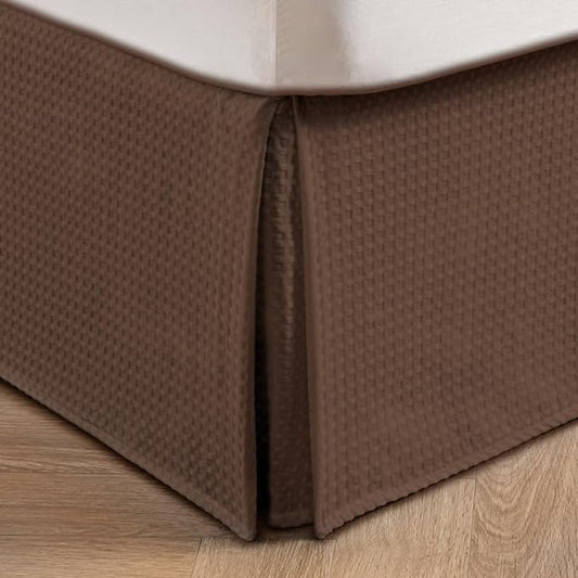 MIYE Pleated Waffle Weave Bed Skirt, Tailored Dust Ruffle 14 Inch Drop Easy Fit, Machine Washable (Brown, Queen - 14" Drop)