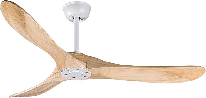 Bigzone 52" Modern Ceiling Fan No Light, DC Motor Energy Saving, 3 Solid Wood Blades, Outdoor Ceiling Fan With Remote Control,Reversible Blades