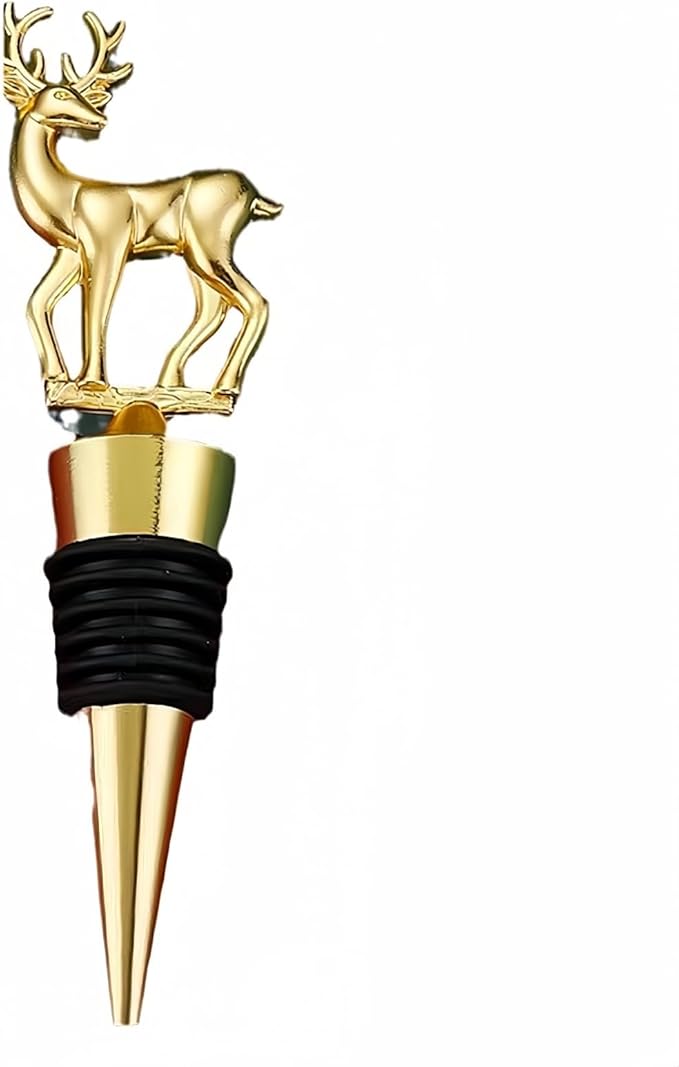 Decorative Deer Wine Stopper,Cool Wine Bottle Stoppers for Glass Bottles,Crystal Bottle Stopper Fits Standard Bottles,Fancy Decors Wine Tools (Golden Deer)