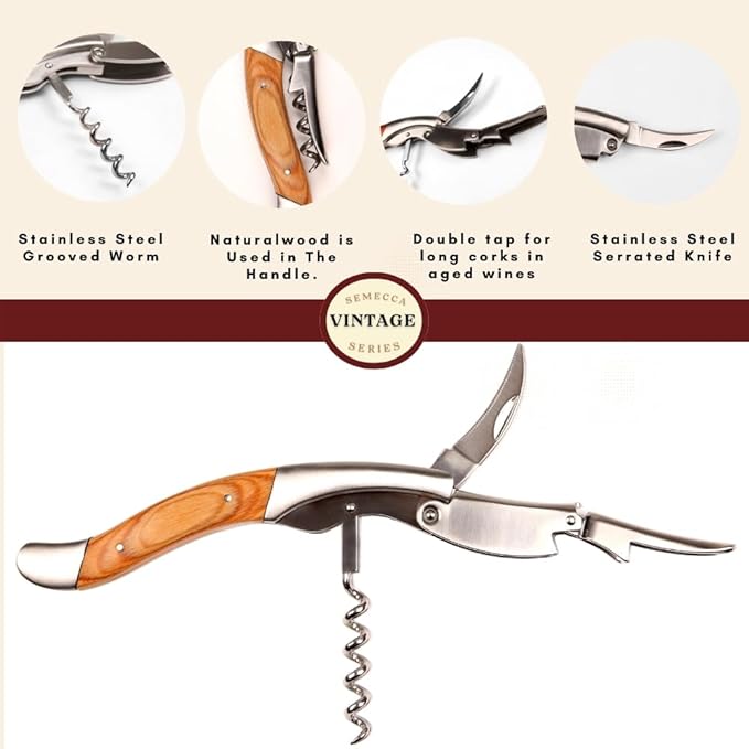 Semecca® Corkscrew Wine Opener, Waiter's Corkscrew, Double Stage, The perfect Wine Opener and Wine key, Wine Bottle Shaped Wooden Box, Gift for Wine Lovers (Naturalwood)
