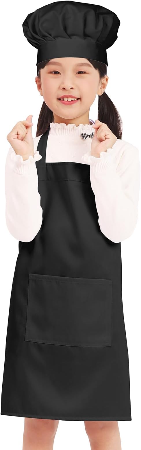 Kids Apron Chef Hat Set for Boys and Girls Adjustable Neck Strap Hook and Loop Fastener Design Waistband for Baking