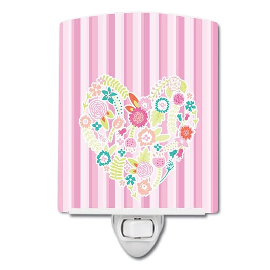 Caroline's Treasures BB6937CNL Flowered Heart Ceramic Night Light Compact, UL-Certified, Ideal for Bedroom, Bathroom, Nursery, Hallway, Kitchen, 6x4x3, Multicolor