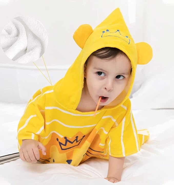 Kids Hooded Beach Bath Towel Poncho Robe Cotton Animal Pattern Children Toddler Wrap Swimming Pool Towel for Boys Girls, 23.6" x 23.6"