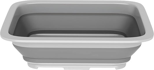 Wakeman 10L Gray Collapsible Multiuse Bin-Portable Wash Basin/Dish Tub/Ice Bucket with 10 L Capacity for Camping, Tailgating, Outdoors, 14.75” L x 10.75” W x 5” H