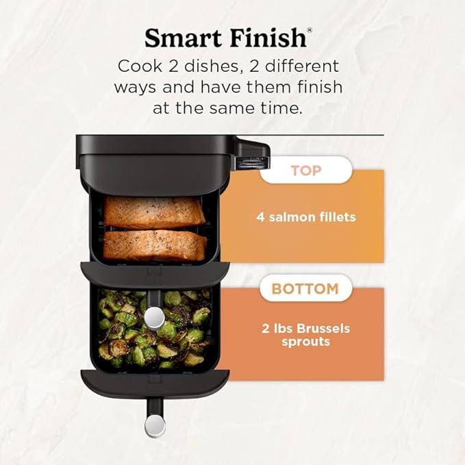 Ninja DoubleStack 2-Basket Air Fryer, DoubleStack Technology Cooks 4 Foods at Once, Space Saving Design, 8 QT, 6-in-1, Smart Finish & Match Cook, Air Fry, Broil, Bake, Easy Meals & Clean, Black, SL201