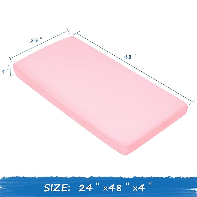 Nap Mat Sheet 2 Pack, 24" x 48" x 4" Fitted Elastic Corners Preschool Day Care Rest Nap Mat Cover, Soft & Breathable Baby Sheets for Regalo My Cot Portable Toddler Bed and Joovy Travel Cot, Pink