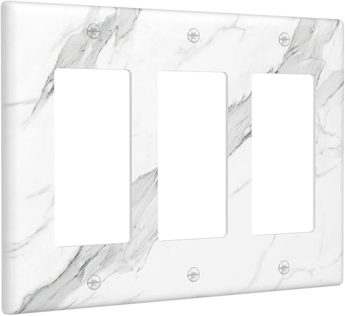 Marble Grey Wall Plate Decorative Light Switch Cover 3-Gang Triple Rocker Faceplate for Bathroom Farmhouse Bedroom Kitchen White