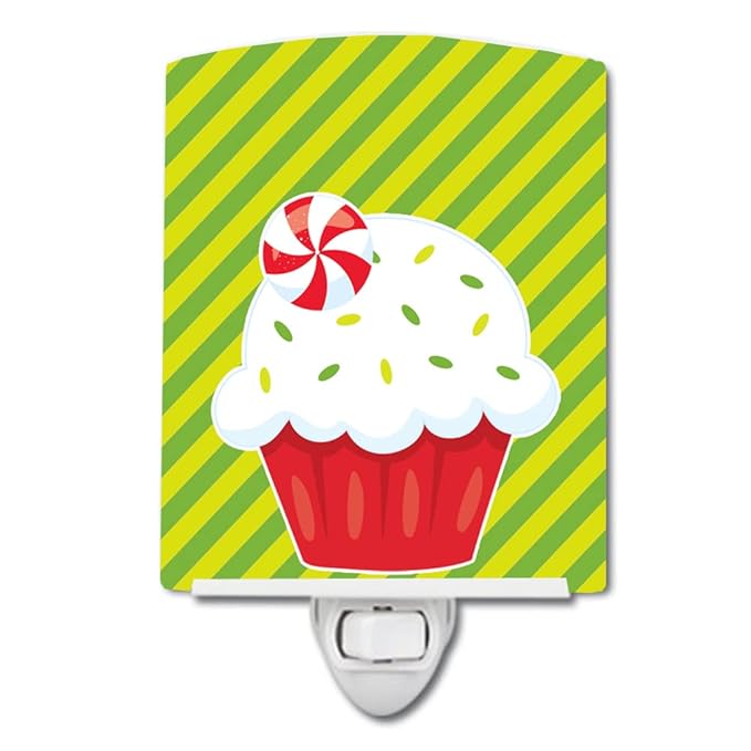 Caroline's Treasures BB6819CNL Christmas Pepermint Cupcake Ceramic Night Light Compact, UL-Certified, Ideal for Bedroom, Bathroom, Nursery, Hallway, Kitchen, 6x4x3, Multicolor