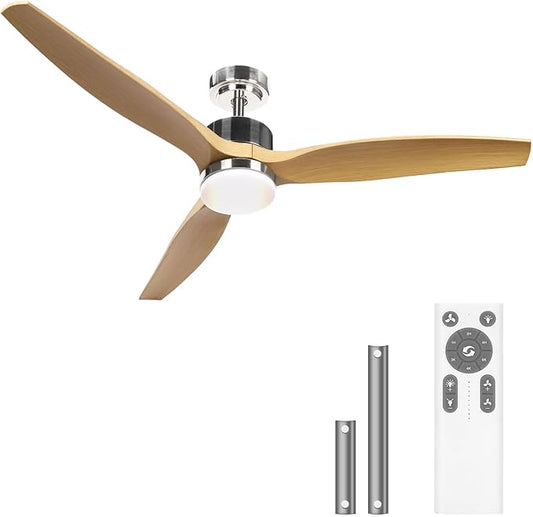 Ceiling Fan with Lights, 52" ,with Remote Control,2 Poles,LED Dimmable,Reversible DC Motors, Timer Noiseless,Bedroom Living Room Indoor&Outdoor,Very Energy Conservation