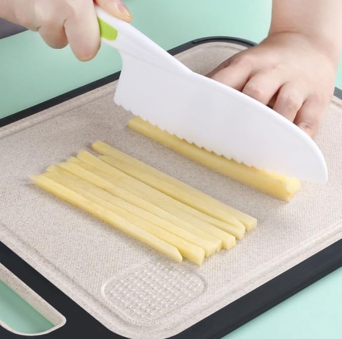 3 Pcs Kids Knife Set for Real Cooking, Kid Safe Knives for Cutting, Kids Cooking and Baking Set, Plastic Knives, Kitchen Set (Yellow)