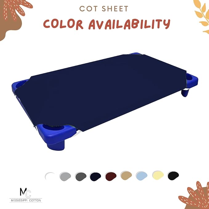 Pack of 24 Cot Sheet for Daycare Preschool Cot Bed -Polyblend Fabric with Corner Elastic Cots Sheets Fits On 22" X 52" Inches Size Toddler and Preschool Daycare Cot Navy Blue 22 X 52 Size