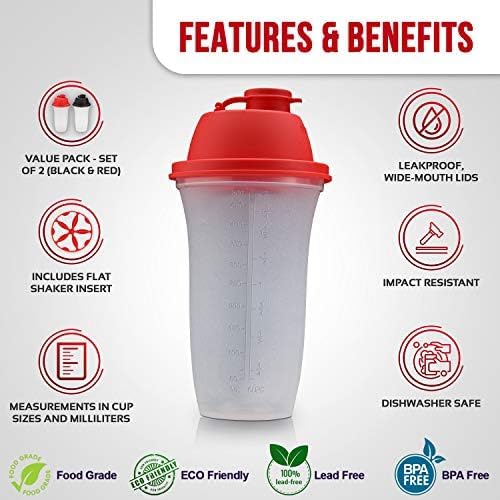 SIGNORA WARE Shaker Bottles | 17-Ounce Plastic Protein Shake Bottle for Meal Replacement Shakes & Smoothies, Beverages, Mixing Salad Dressing & Sauces, Margarita, & More