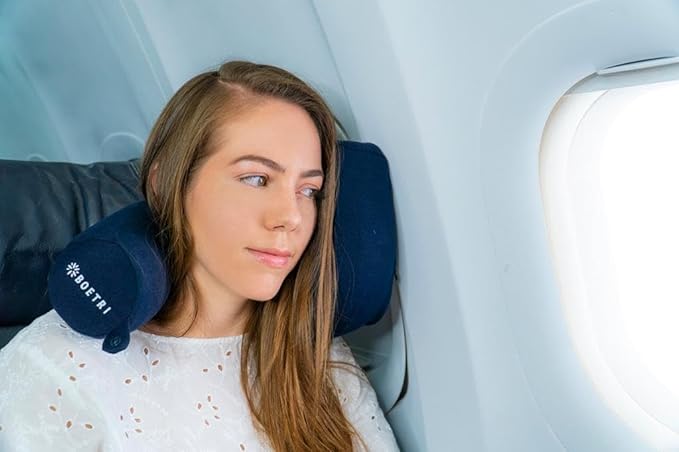 Twist Memory Foam Travel Pillow - Cotton Cover - Travel Bag Included - Adjustable, Bendable Pillow for Neck, Head, Chin, Lumbar and Leg Support (Blue)