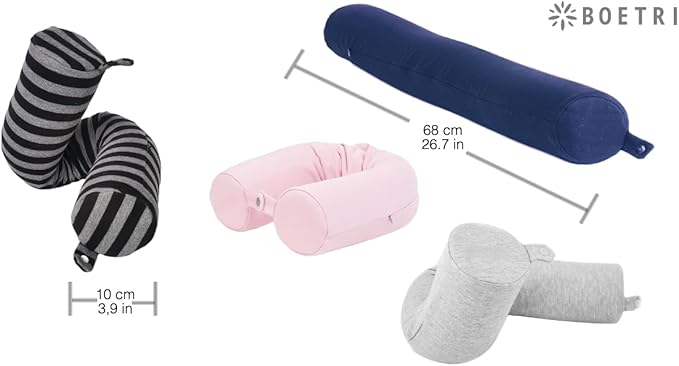 Twist Memory Foam Travel Pillow - Cotton Cover - Travel Bag Included - Adjustable, Bendable Pillow for Neck, Head, Chin, Lumbar and Leg Support (Blue)
