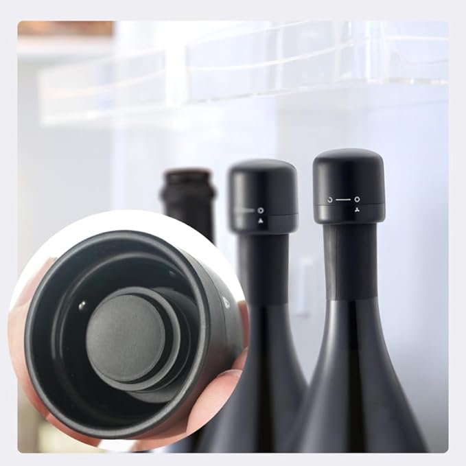 6PCS Wine Bottle Stoppers,4PCS wine stoppers+2PCS champagne stoppers,Wine Preserver, Wine Accessories, Black Silicone Small Wine Bottle Stoppers Corks