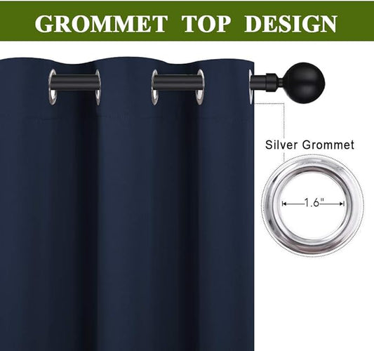 NICETOWN Blackout Draperies Curtains, All Season Thermal Insulated Solid Grommet Top Blackout Curtains/Drapes for Kid's Room (Navy, 1 Pair, 34 x 63 Inch)