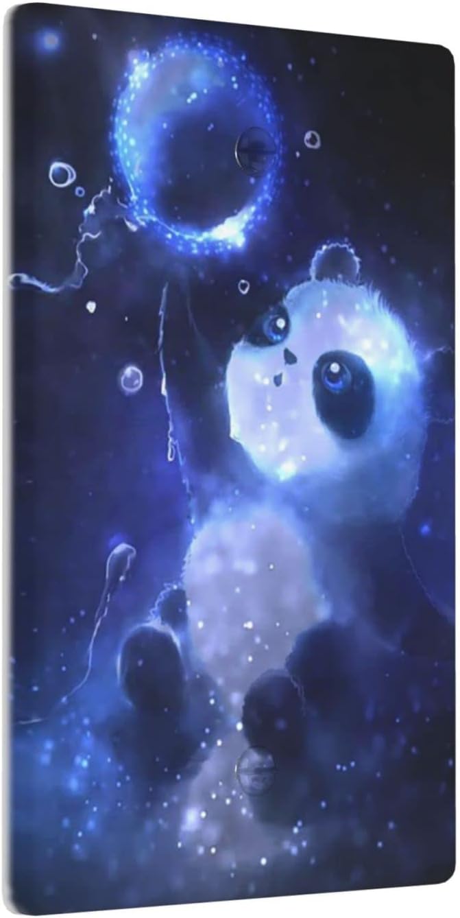 Cute Baby Panda Light Switch Cover Wall Plate Decorative 1 Gang Single Blank No Device Covers Blue for Farmhouses Kitchens Playrooms Bedrooms 2.76 x 4.5 in