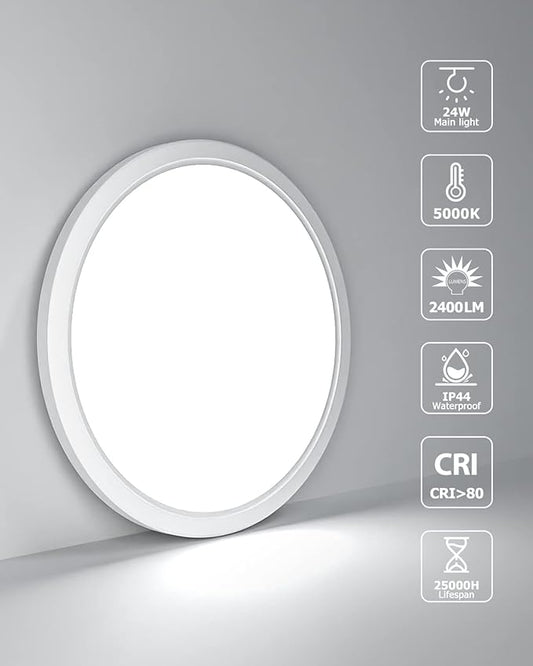 slochi 4PACK LED Flush Mount Ceiling Light Fixture White, 9Inch 24Watt, 5000K Daylight Ultra Slim Ceiling Lamp for Living Room, Dining Room, Hallway,NOT-DIMMABLE