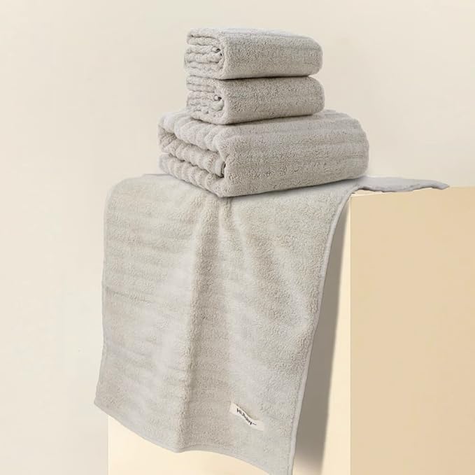 Luxury Ultra Soft Bath Towel Sets for Bathroom Hotel, Apricot 1 Bath Towels 2 Hand Towels Washcloths 100% Long-Staple Cotton Fluffy Highly Absorbent for Women Kids Elderly Face Body